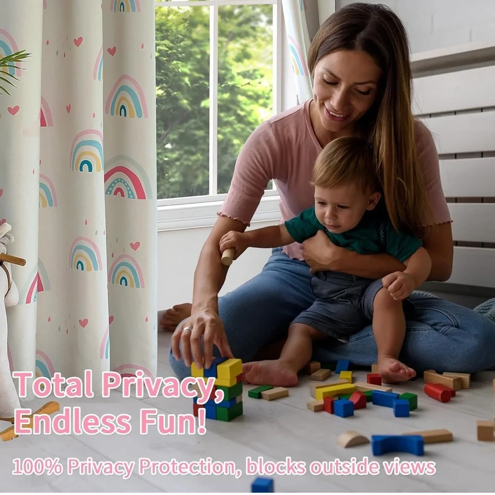 Blackout Rainbow Curtains for Kids, 90% Blackout Curtains 52